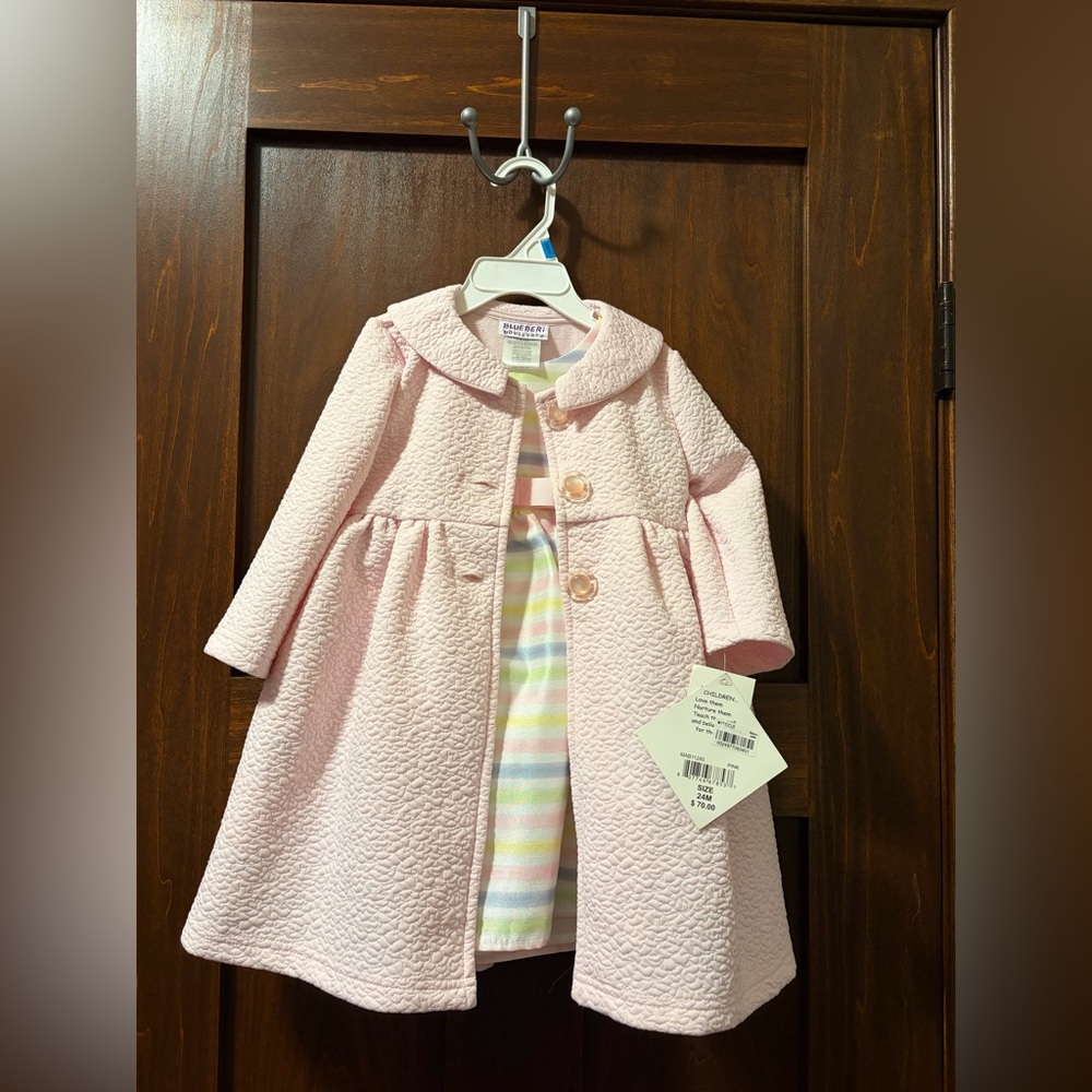 New BlueBeri Boulevard pastel striped dress and coat 24 months